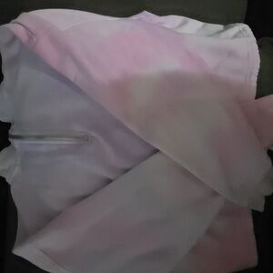 Pink and White Tie-Dye Zip Up Pullover with Drawstring.